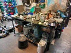 Steel workbench and contents to include Record No. 6 vice