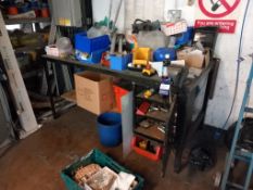 Steel workbench with Record No. 3 vice and contents