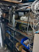 Contents to two shelving units to include food belts, machine components etc.