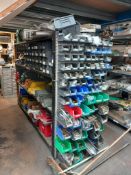 2 Bays of racking and contents to include various chains, clamps, pipe, springs