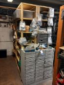 Contents of 4 bays of shelving to include 2 control panel enclosures and various components
