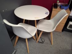 Round laminate topped table and 2 x chairs