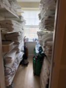 Contents of Linen Cupboard including Sebo upright vacuum cleaner