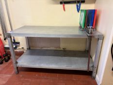 Two tier metal prep table with tin opener