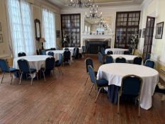 7x round tables- diameter 1520mm & 42x metal framed stackable chairs