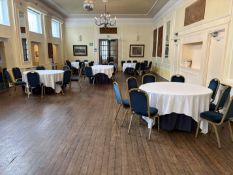 40x metal framed stackable chairs, 4x round table & 2x dining tables