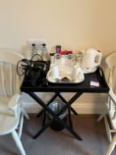 2 Televisions, 3 lamps, artwork and hospitality items