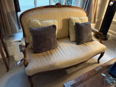 Wooden framed 2 seater upholstered armchair