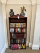 6 shelf wooden bookcase 735mm x 2400mm 1645mm overall height books, vases, artwork and rug