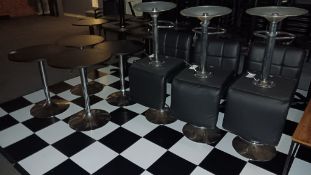 4 x Circular 600mm height adjustable chrome pedestal stables and 6 x faux leather upholstered height