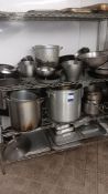 Contents of rack to include stock pots, pans, mixing bowls, trays and assorted cookware (excludes