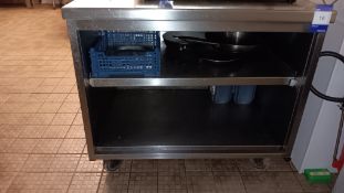 Mobile stainless steel top twin shelf open front cupboard, 970(w) x 800(d) x 900(h) – Located in
