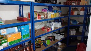 5 x Bays lightweight boltless racking, including corner unit and contents of racking to include