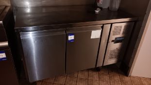 Polar G599-02 stainless steel 2 door counter freezer, serial number G599-02 21178254 on castors –