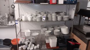 Contents of rack to include large quantity of Olympia plates, bowls, dishes, cups, trays and