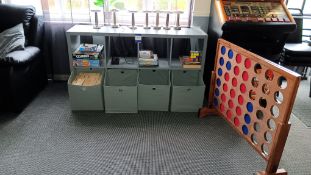 Ikea Kallax unit and contents to include oversized Connect 4 and Jenga, assortment of board games