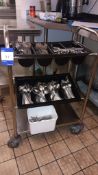 Stainless steel 2-tier cutlery trolly and contents of assorted Olympia stainless steel cutlery –