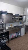Stainless steel commercial kitchen unit comprising of 2 bowl sink with R/H drainer, hand wash basin,