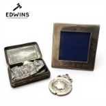 A Stirling Silver Birmingham Hallmarked Miniature Photo Frame, 5.5cm square, Silver Sports Medal
