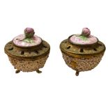 Pair of French ormolu-mounted porcelain pot-pourri jars, late 19th century, each with a gilt