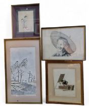 Ping An Yuanqi, Kansei (1789-1801), Japanese woodblock  mother and daughter in traditional atire,