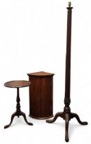 A mahogany bow fronted corner cabinet, dentil cornice, 70cm high, 42cm wide;   a mahogany occasional