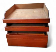 A set of three Victorian mahogany linen press/wardrobe slides, 10cm high, 48cm wide, 53cm deep;