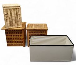 An Ikea Hol storage/side table, 49cm high, 50cm wide, 50cm deep;  another 36cm deep;   a wicker