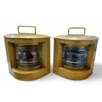 A pair of German Ahlemann & Schlatter Bremen-Hemelinger L731 lanterns, now gilt, 20.5cm high,