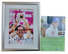 Autograph - Michael Paul Vaughan OBE (born 29 October 1974), English cricketer, coloured photograph,