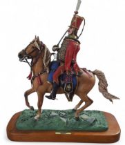 A. Serfina (Italian) - sculpture of a French Napoleonic Hussar 1792-1815 mounted cavalry with