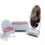 A Lloyd Loom ottoman, slightly bow front, cylindrical legs, 51cm high, 90cm wide, 38cm;   a Lloyd