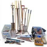Garden and other tools - spades, saw, hoes, wrenches, planes, hammers, screw drivers, etc