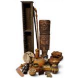 African and other Tourist Art - gourd bowl, with beaded band;  a wicker jewellery box;    a copper