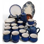 A Denby Imperial Blue dinner and coffee service, comprising dinner plates, dessert plates, bowls,