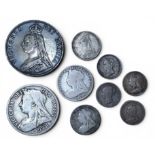 Numismatics - a Victorian double florin, dated 1890; a Victorian half crown, dated 1895; other