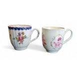 A Liverpool Pennington fluted coffee cup, decorated with polychrome floral sprays, banded cobalt