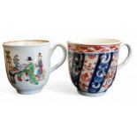 A Worcester Chinese Family pattern coffee cup, with grooved handle, painted with oriental figures,