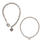 NO RESERVE - TIFFANY & CO., TWO SILVER TAG NECKLACES comprising a necklace with a heart shaped tag