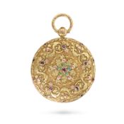 VACHERON GIROD, AN ANTIQUE GARNET AND TURQUOISE POCKET WATCH, EARLY 19TH CENTURY in yellow gold, the