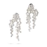 A PAIR OF DIAMOND DROP EARRINGS the earrings of cascading design, set throughout with round
