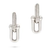 TIFFANY & CO., A PAIR OF DIAMOND HARDWEAR DROP EARRINGS each comprising two gauge links, one pave