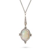 AN OPAL AND DIAMOND PENANT NECKLACE the pendant set with an oval cabochon opal in a border of