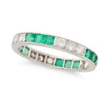 AN EMERALD AND DIAMOND FULL ETERNITY RING set all around with trios of rectangular step cut emeralds