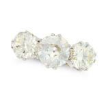 A FINE ANTIQUE THREE STONE DIAMOND RING, EARLY 20TH CENTURY set with an old European cut diamond
