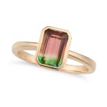HIRSH, A VENUS WATERMELON TOURMALINE RING in 18ct rose gold, set with an octagonal step cut