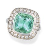 CALLEJA, A FINE MINT GREEN TOURMALINE AND DIAMOND RING set with a faceted mint green tourmaline of