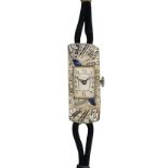 NO RESERVE - AN ANTIQUE ART DECO SYNTHETIC SAPPHIRE AND DIAMOND COCKTAIL WATCH the rectangular