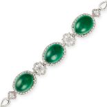 NO RESERVE - A ZAMBIAN MINOR EMERALD AND DIAMOND BRACELET set with three cabochon emeralds in
