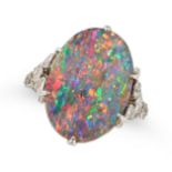 NO RESERVE - A FINE ANTIQUE OPAL AND DIAMOND RING, EARLY 20TH CENTURY set with an oval cabochon opal